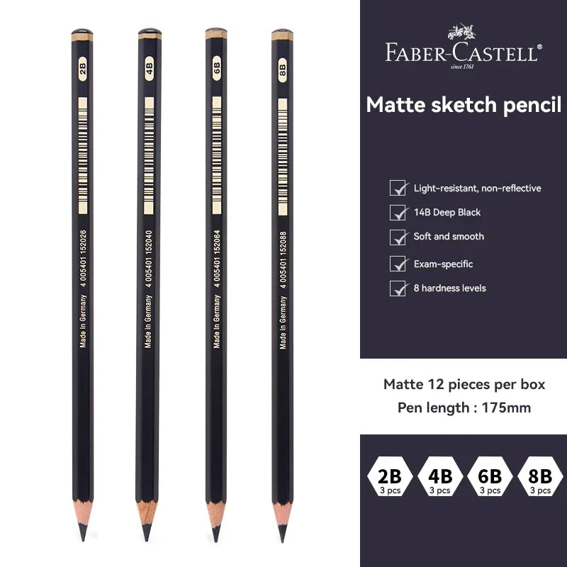 Faber-Castell 3/12pcs Graphite Matte Sketch Pencil Set For Black Lead Writing Sketching Drawing Graphite Pencils Art Supplies