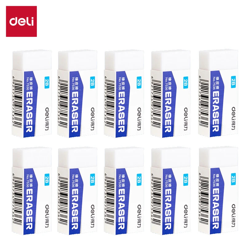 Deli 2B White Erasers Soft PVC Mess-Free Clean Rubber for Pencils Exam Office School Sketching Art Supplies