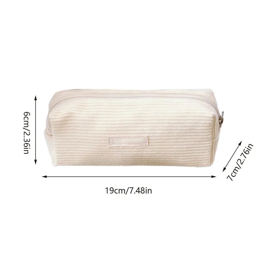 Corduroy Pencil Bag Fashionable Makeup Bag Cute Corduroy Pencil Case for Office Large Capacity Zipper Makeup Pouch Bag Pencil