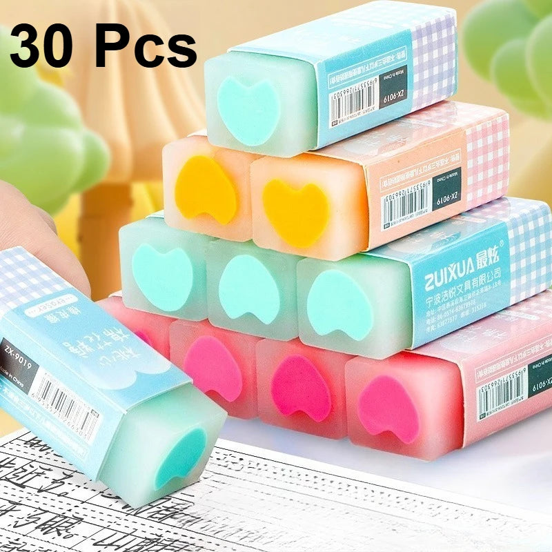 6/12/24/30Pcs Erasers Cute Kawaii Cotton Candy Colorful Heart Filled Erasers Erase in Lines Student Stationery School Supplies.