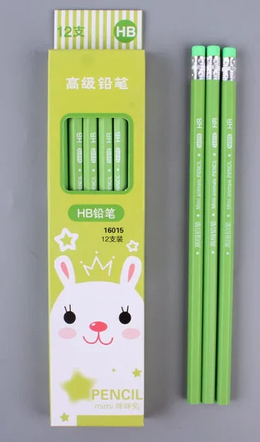 12 HB Cartoon Non-toxic Pencils with Erasers At The End for Children, Multi-color Learning Supplies for Writing and Drawing