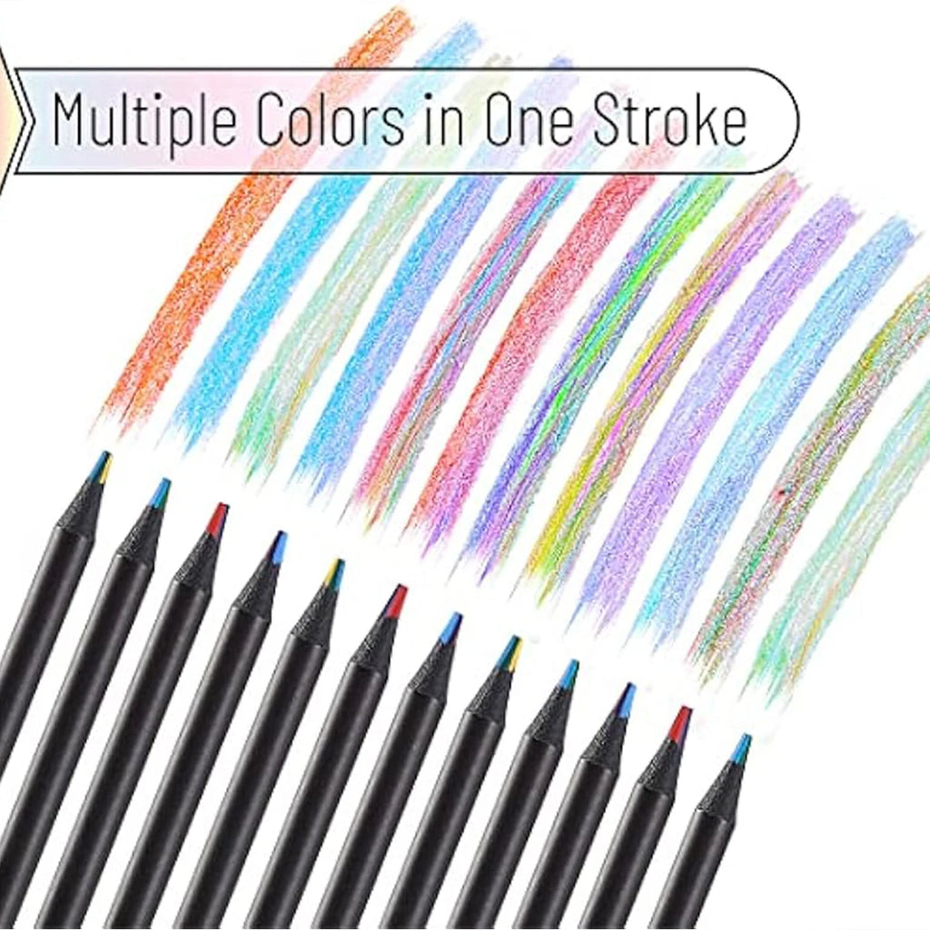 10Pcs/Set Rainbow Pencil Colorful Pencils Wood Colorful Black Wood Painting Supplies Christmas Halloween Gift Black Rainbow Pen