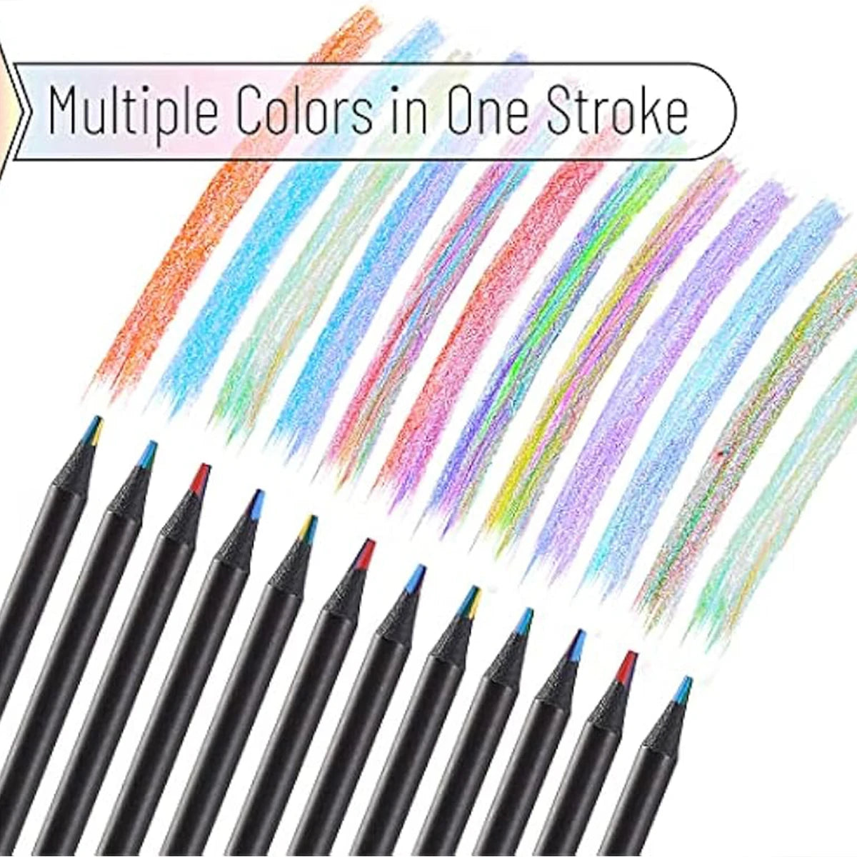 10Pcs/Set Rainbow Pencil Colorful Pencils Wood Colorful Black Wood Painting Supplies Christmas Halloween Gift Black Rainbow Pen