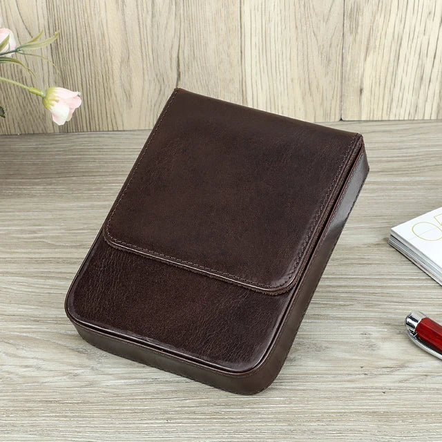 CONTACT'S FAMILY Handmade Fountain Pen Case Genuine Leather Holder Pencil Pouch Retro Pen Box Organizer School Office Men Women
