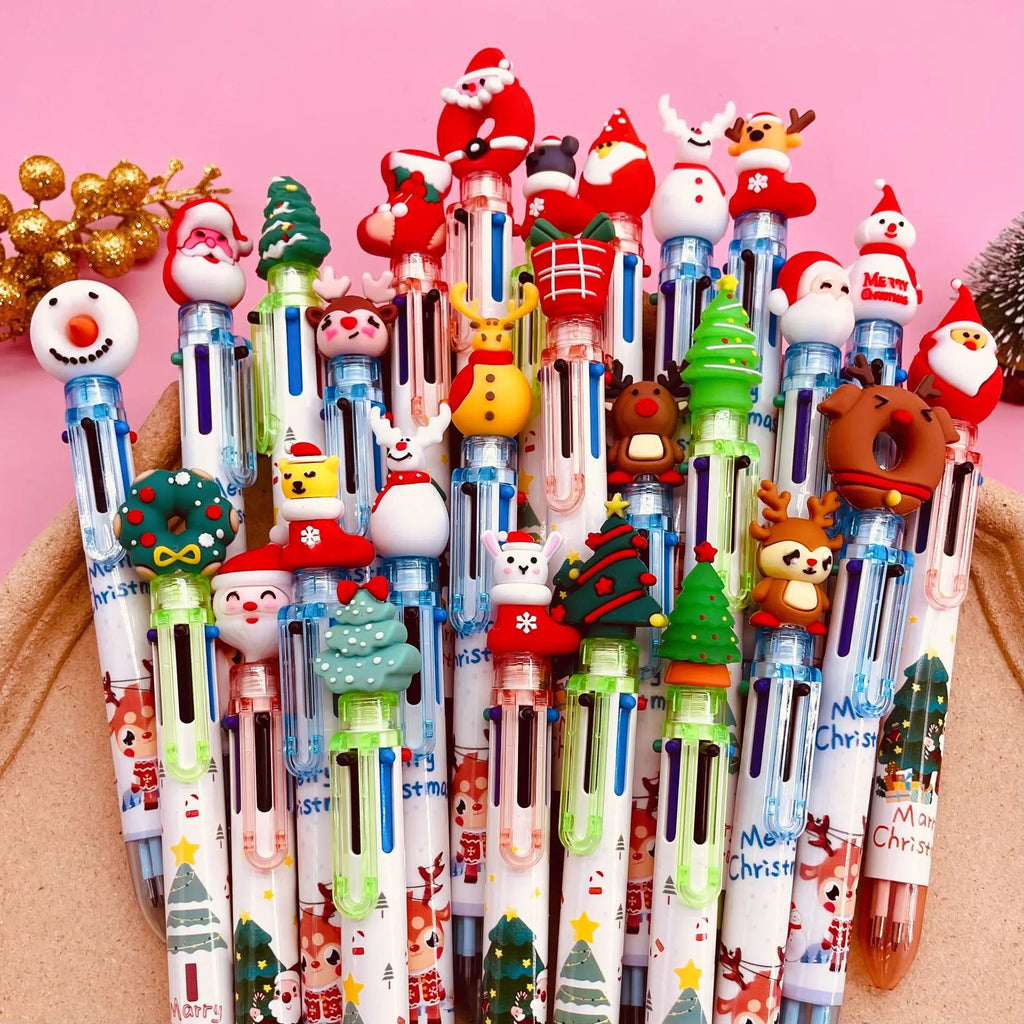 30Pcs/Lot Kawaii Christmas Series Multicolor Ballpoint Pen Cute Cartoon Santa Claus 10Color 6Color 4Color Pens School Kids Gifts