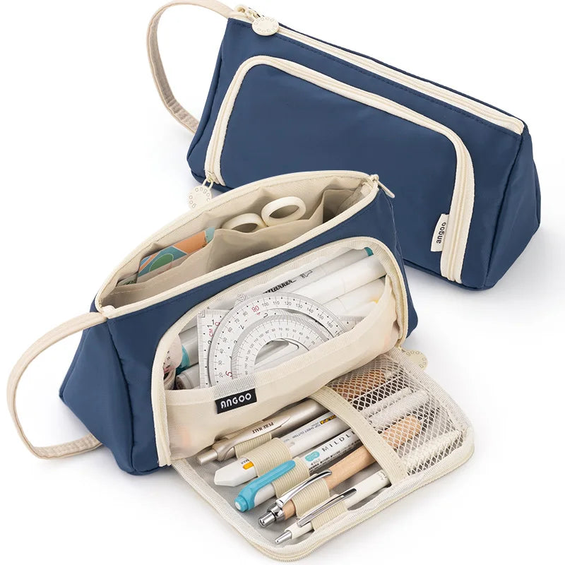 Pink Pencil Bag Holder Case High Capacity Pen Pouch Denim Canvas School Office Supplies Korea Stationery Gift Box Organizer Stor