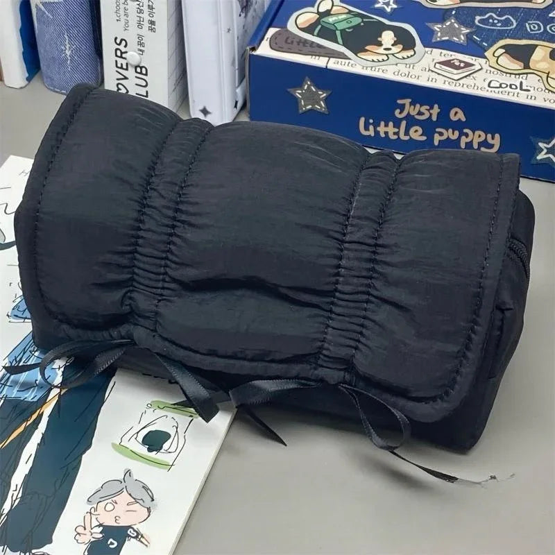 1pcs Creative Korea Style Bow Pencil Case Large Capacity Multi-layer Storage Drawstring Pencil Bags Office Supplies Storage Bag
