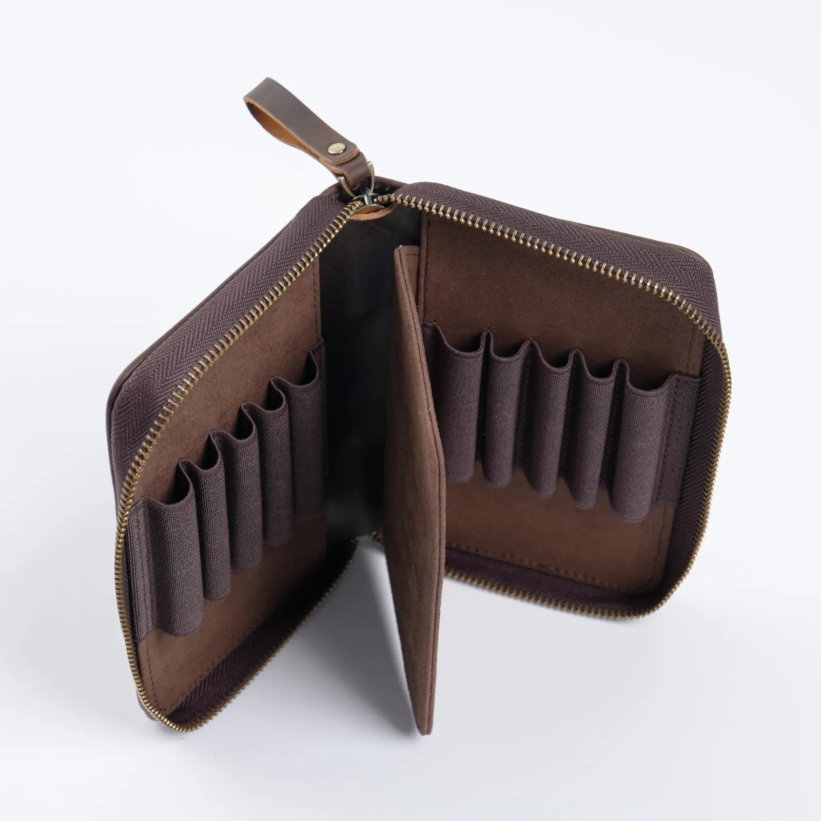 Genuine Leather Fountain Pen Holder Case with Divider, Large Capacity Pencil Pouch Pen Bag for 10 Pens, for Students Stationery