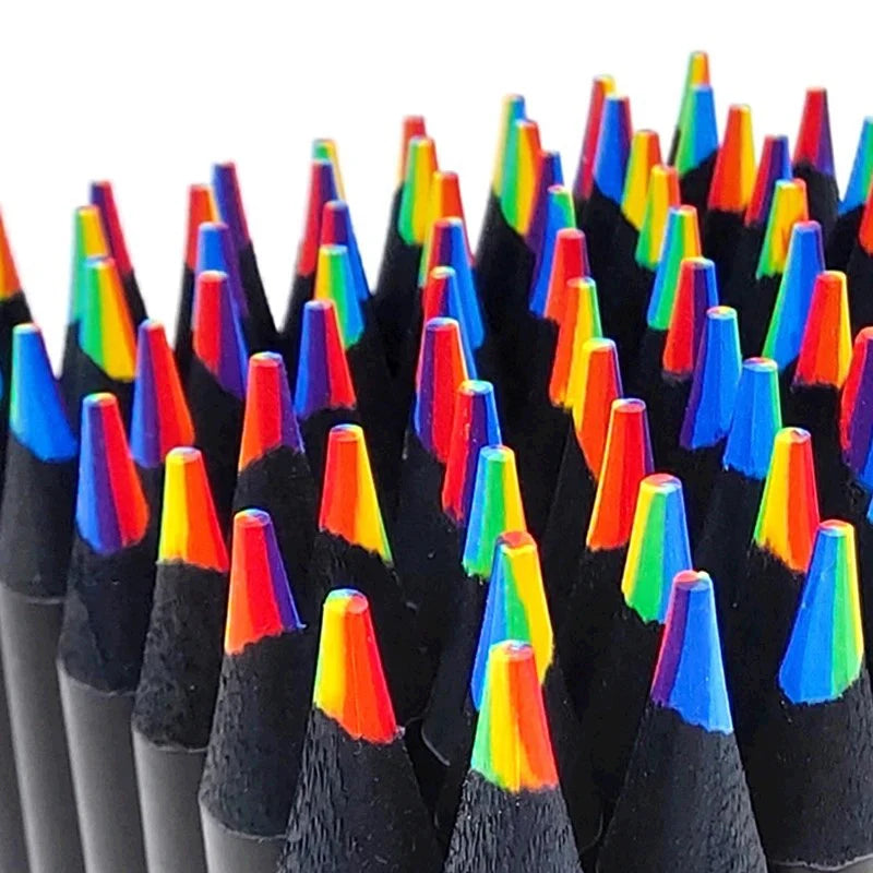10Pcs/Set Rainbow Pencil Colorful Pencils Wood Colorful Black Wood Painting Supplies Christmas Halloween Gift Black Rainbow Pen