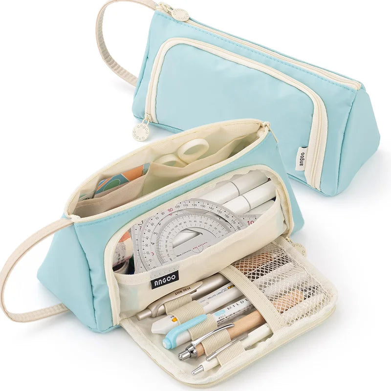 Pink Pencil Bag Holder Case High Capacity Pen Pouch Denim Canvas School Office Supplies Korea Stationery Gift Box Organizer Stor