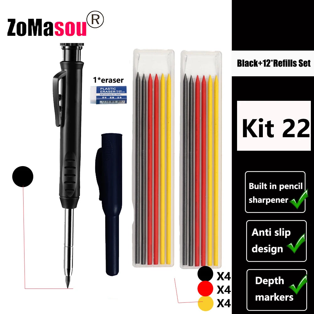 Top Solid Carpenter Mechanical Pencil Woodworking Long Head Deep Hole Markers Pen Pencils Refill Leads Sharpener Stationery