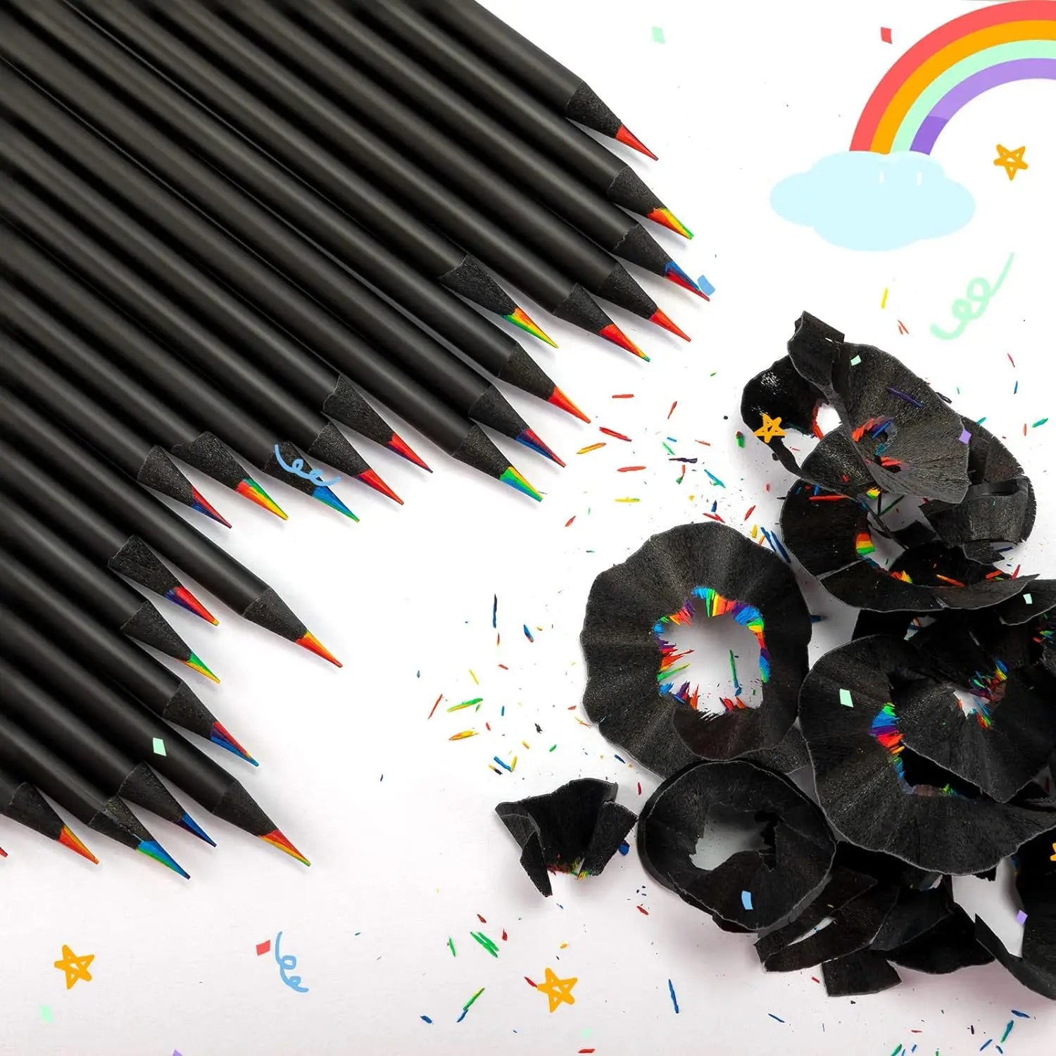 10Pcs/Set Rainbow Pencil Colorful Pencils Wood Colorful Black Wood Painting Supplies Christmas Halloween Gift Black Rainbow Pen