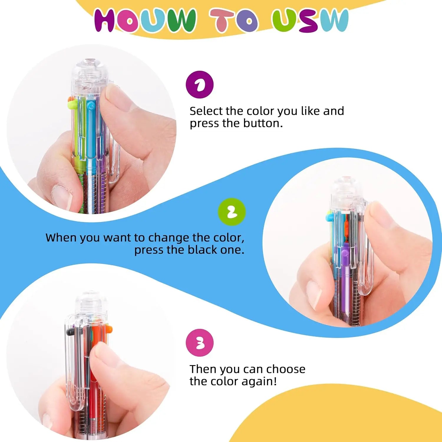 12 Pcs 6-in-1 Multicolor Ballpoint Pens 0.5mm Party Favors 6 Colors Retractable Multicolor Pen For Office School Supplies