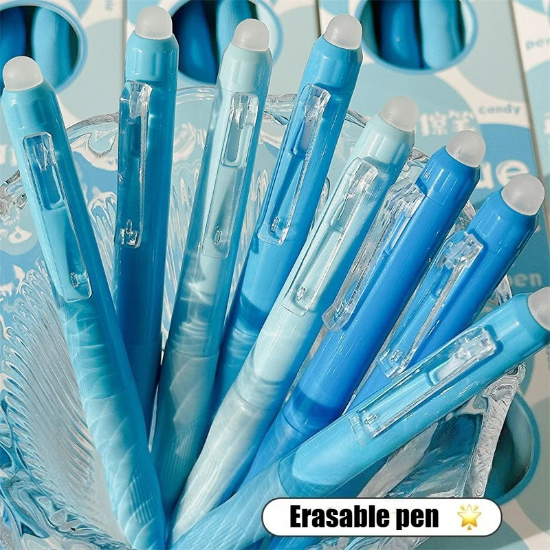 4-Pack Erasable Ballpoint Pen Set – 0.5mm Fine Point, Blue Ink, Quick-Drying & Smooth, 2 Styles for Office, School, Journaling