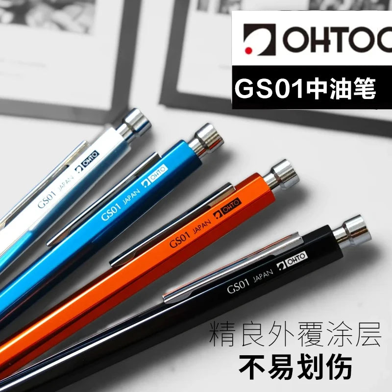 Japan OHTO GS01 Ballpoint Pen Oil Black Ink Metal Rod G2 Retractable Refill 0.7mm Smooth Writing Office Teracher Supplies