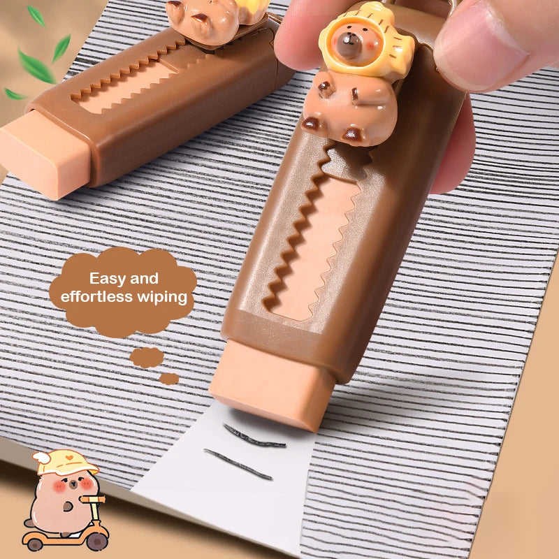 Kawaii Cute Push Pull Capybara Eraser Soft School Supplies Clean Mess Free Stationary Office Student Rubber Eraser For Kids Gift