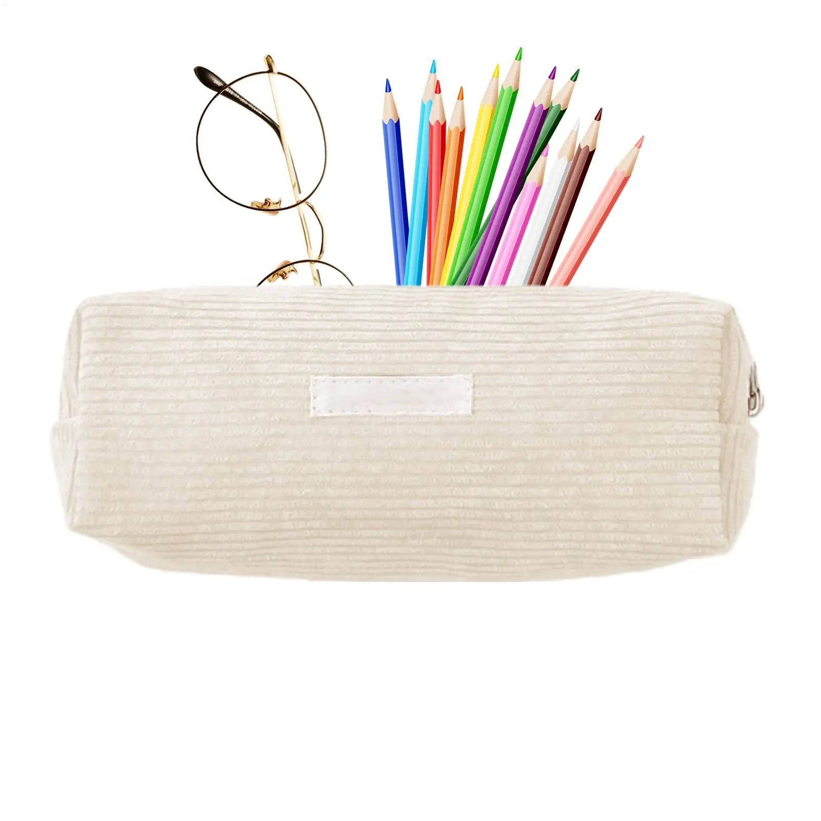 Corduroy Pencil Bag Fashionable Makeup Bag Cute Corduroy Pencil Case for Office Large Capacity Zipper Makeup Pouch Bag Pencil