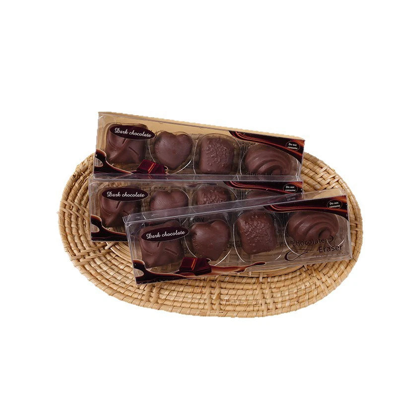 4pcs/box Chocolate Design Eraser Set Student Office School Supplies Writing Pencil Eraser Gift Prize Creative Stationery