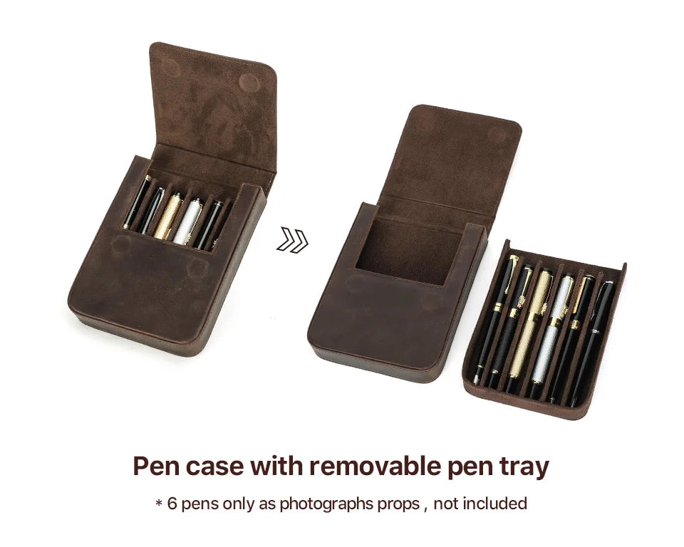 CONTACT'S FAMILY Handmade Fountain Pen Case Genuine Leather Holder Pencil Pouch Retro Pen Box Organizer School Office Men Women