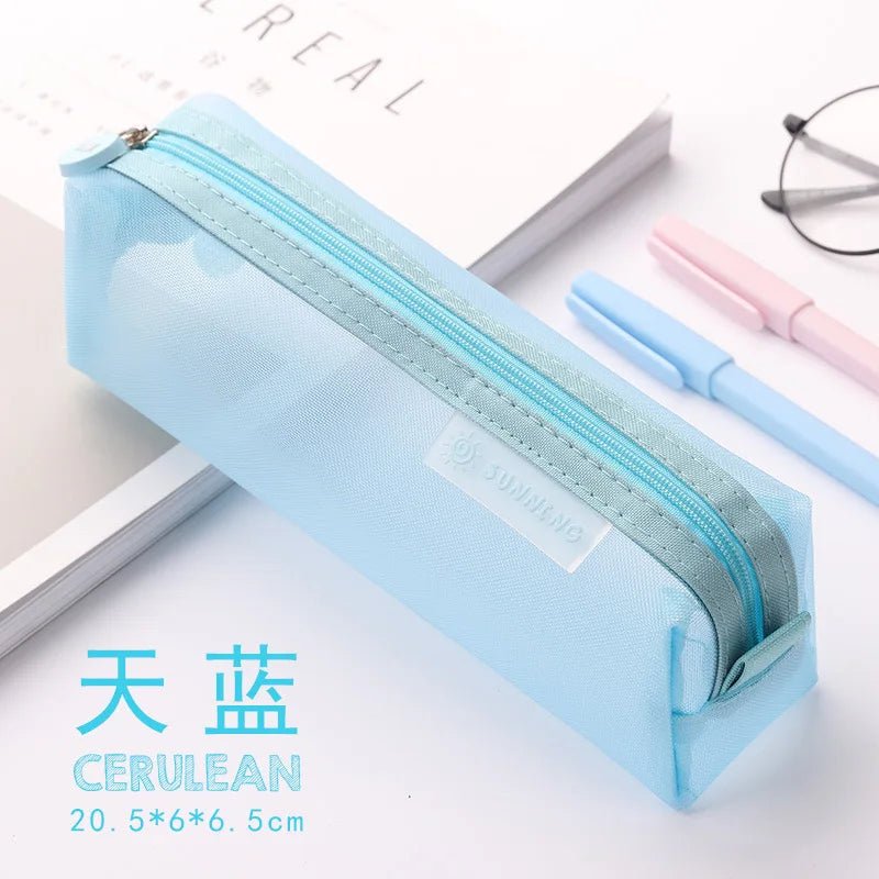 Transparent Mesh Pencil Bag Student Examination Dedicated Nylon Pen Case Unisex Large Capacity Pouch School Supplies Stationery