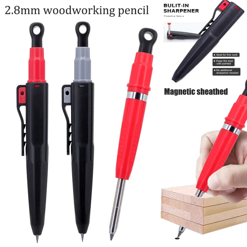 New 2.8mm Magnetic Protective Sheath Woodworking Automatic Pencil Built In Pencil Sharpener Deep Hole Marking Pencil