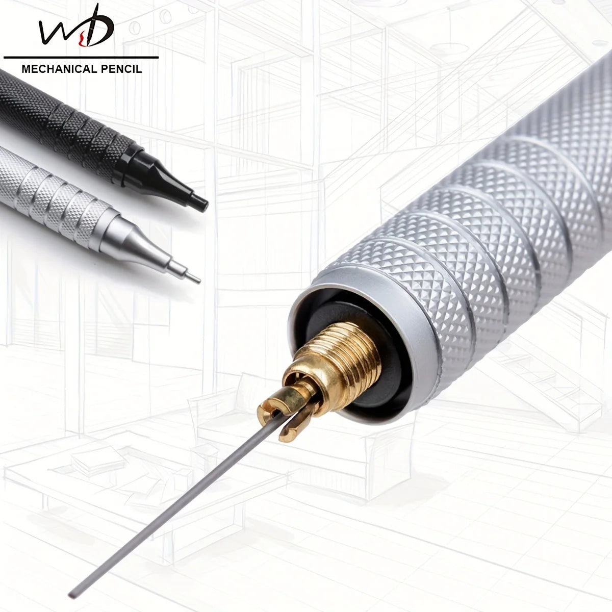 The same style as the architectural designer!Low center of gravity metal mechanical pencil 0.5-2.0mm full specification 2B/HB do