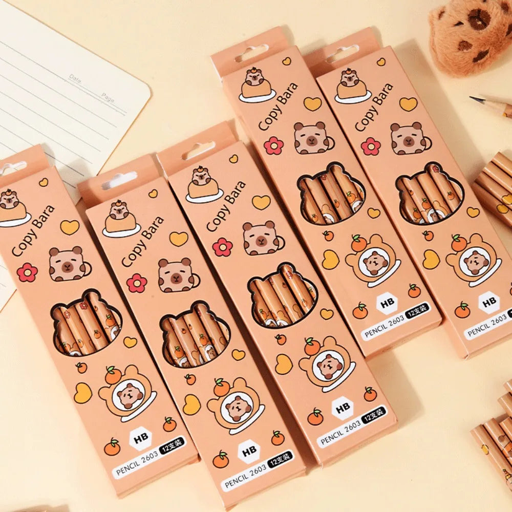12Pcs/Set Capybara Writing Pencil Cartoon HB Wood Pencil Drawing Stationery for Children Student School Supplies