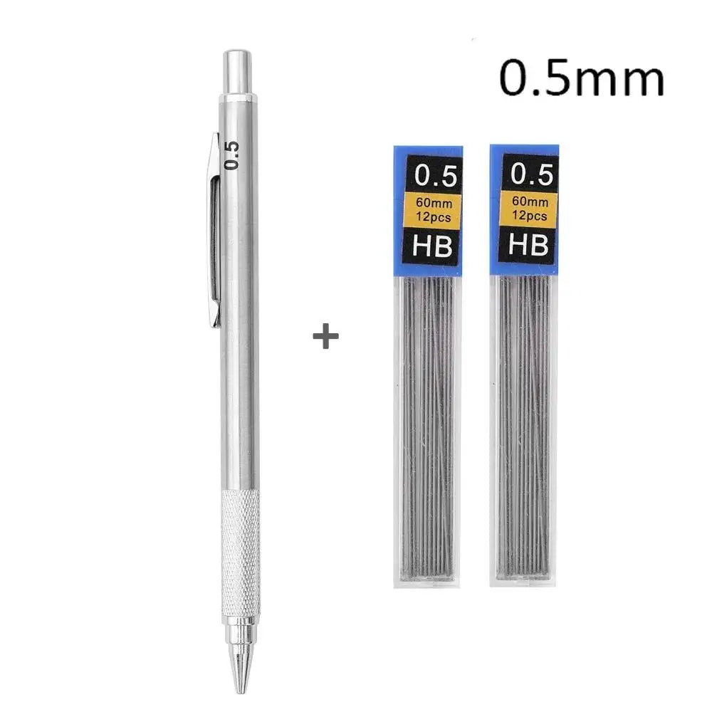 0.5/0.7/0.9/1.3/2.0mm Automatic Pencil Metal Mechanical Pencils Sets With Pencils Grip Leads Art Drawing Student Office Supplies