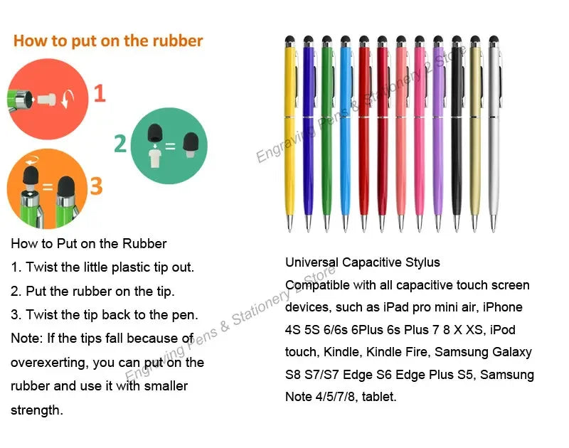 100 Pcs 13-color Metal 2-in-1 Stylus Universal Ballpoint Pen Custom Logo Office School Advertising Pen Text Engraving Wholesale