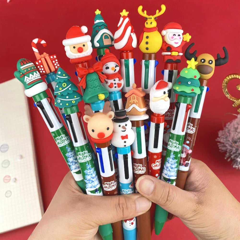 30Pcs/Lot Kawaii Christmas Series Multicolor Ballpoint Pen Cute Cartoon Santa Claus 10Color 6Color 4Color Pens School Kids Gifts