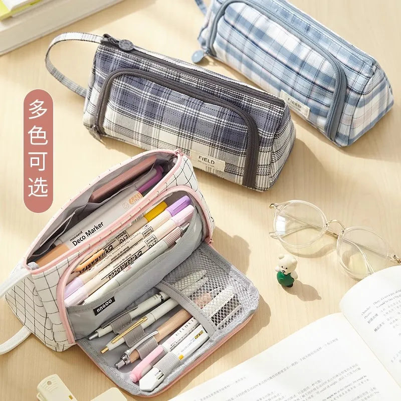 Pink Pencil Bag Holder Case High Capacity Pen Pouch Denim Canvas School Office Supplies Korea Stationery Gift Box Organizer Stor