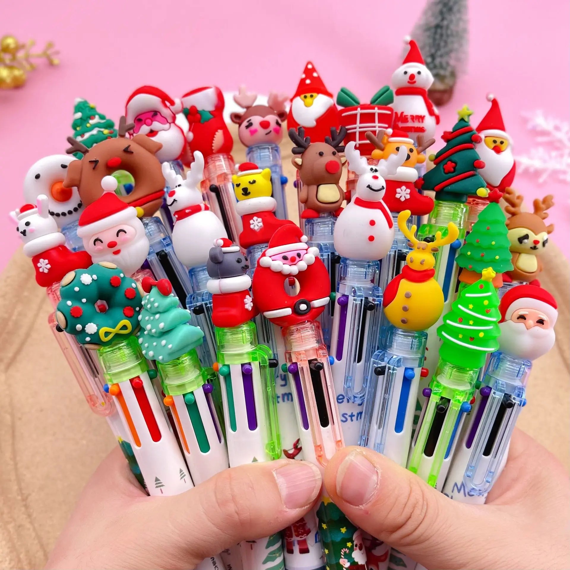 30Pcs/Lot Kawaii Christmas Series Multicolor Ballpoint Pen Cute Cartoon Santa Claus 10Color 6Color 4Color Pens School Kids Gifts