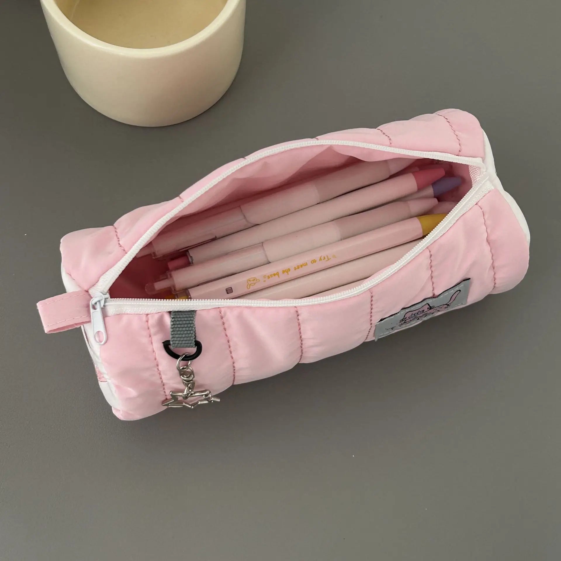 Pink Towel Roll Pencil Case Kawaii Soft Pen Storage Bag Cosmetic Pouch Cartoon Large Capacity Student Stationery School Supplies