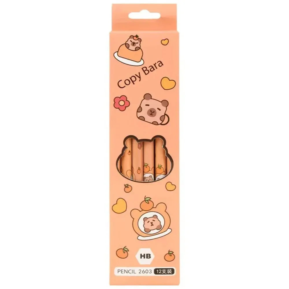 12Pcs/Set Capybara Writing Pencil Cartoon HB Wood Pencil Drawing Stationery for Children Student School Supplies