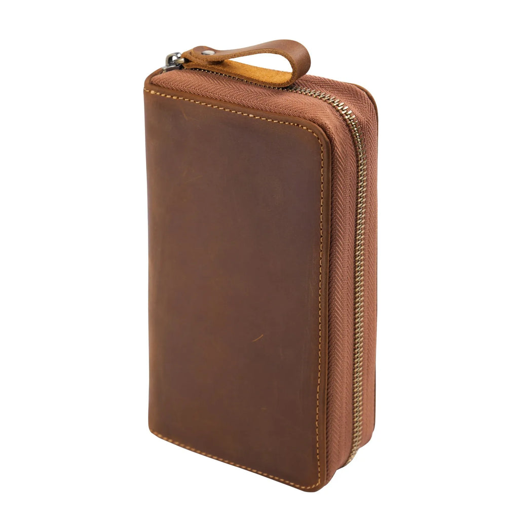 Genuine Leather Fountain Pen Holder Case with Divider, Large Capacity Pencil Pouch Pen Bag for 10 Pens, for Students Stationery