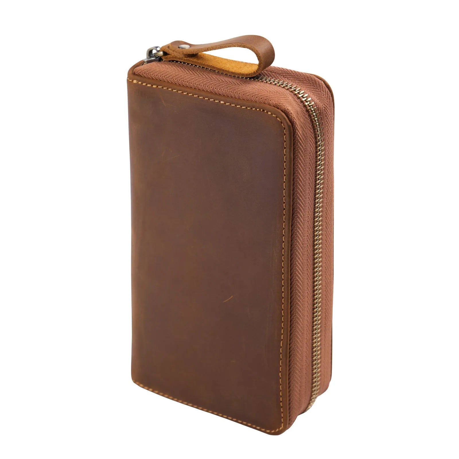 Genuine Leather Fountain Pen Holder Case with Divider, Large Capacity Pencil Pouch Pen Bag for 10 Pens, for Students Stationery