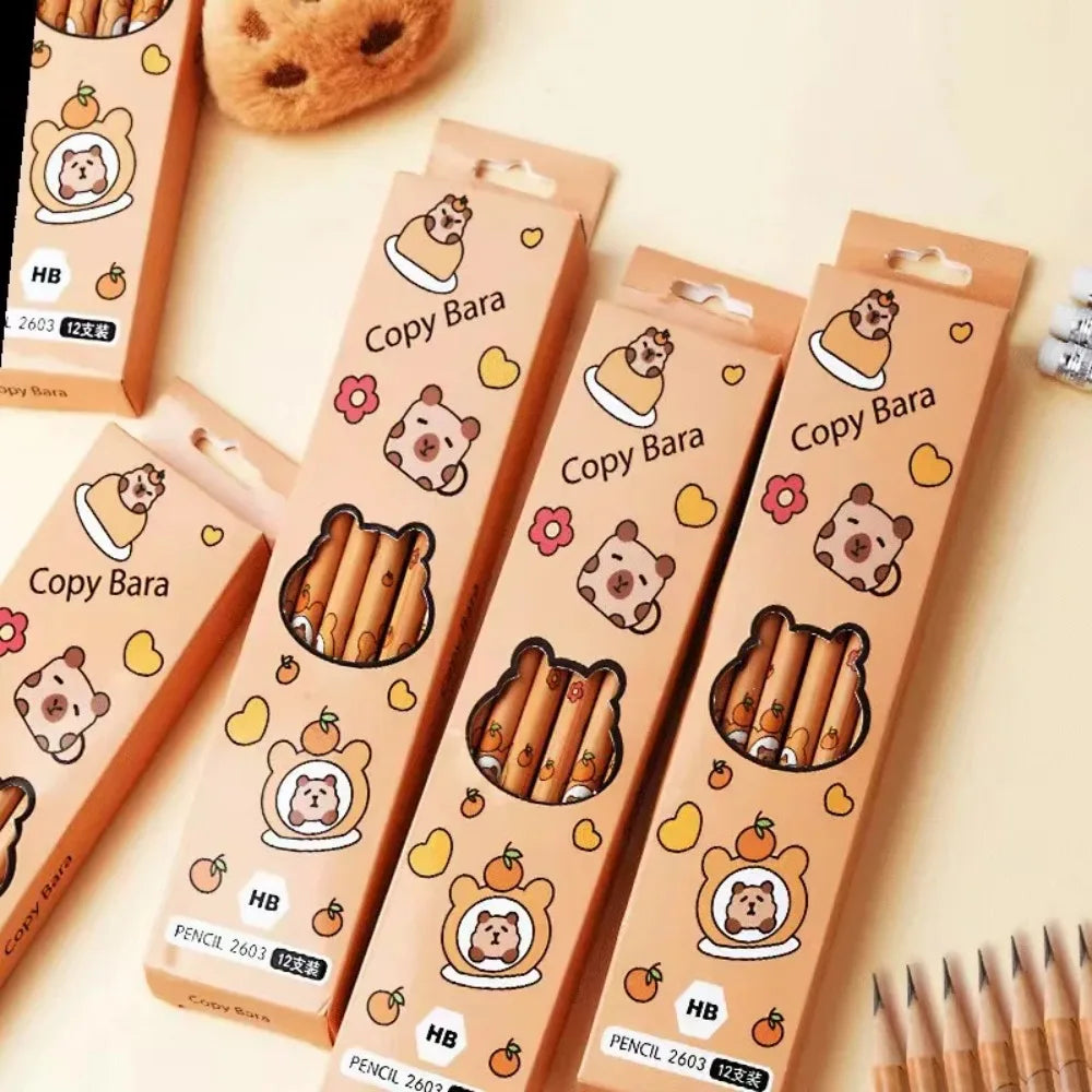 12Pcs/Set Capybara Writing Pencil Cartoon HB Wood Pencil Drawing Stationery for Children Student School Supplies
