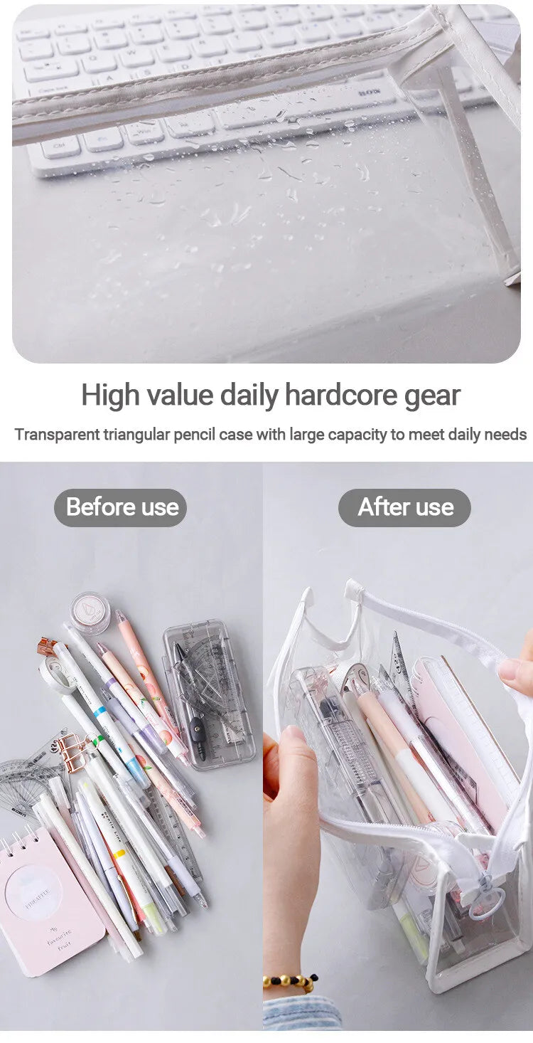 Transparent Softness PVC Pencil Case Waterproof Large Capacity Layer Pen Bag Ins Style Make up Bag Storage Bag School Stationery