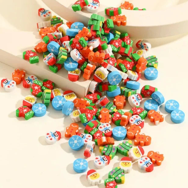 20Pcs/Lot Cute Christmas Cartoon Eraser Kawaii Santa Snow men Christmas Tree Socks Mini Pencil Rubber Kids School Stationery