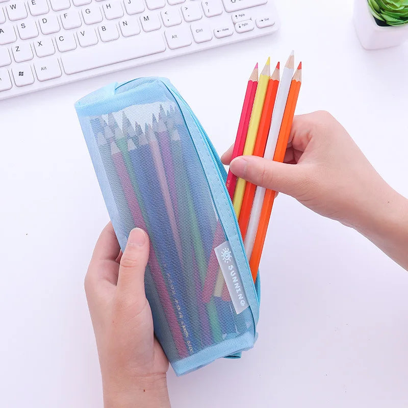 Transparent Mesh Pencil Bag Student Examination Dedicated Nylon Pen Case Unisex Large Capacity Pouch School Supplies Stationery