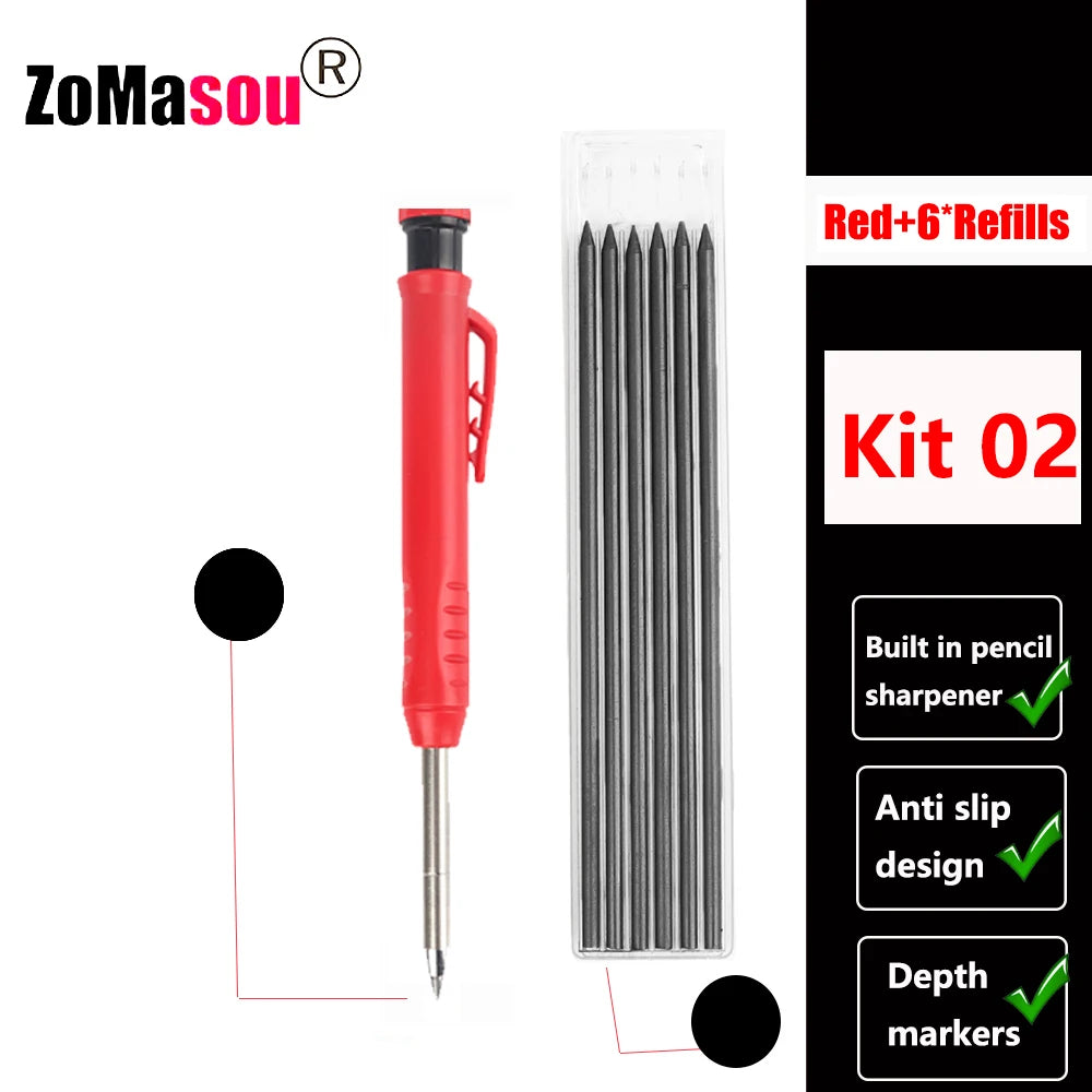 Top Solid Carpenter Mechanical Pencil Woodworking Long Head Deep Hole Markers Pen Pencils Refill Leads Sharpener Stationery