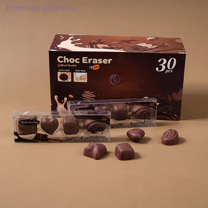 4pcs/box Chocolate Design Eraser Set Student Office School Supplies Writing Pencil Eraser Gift Prize Creative Stationery