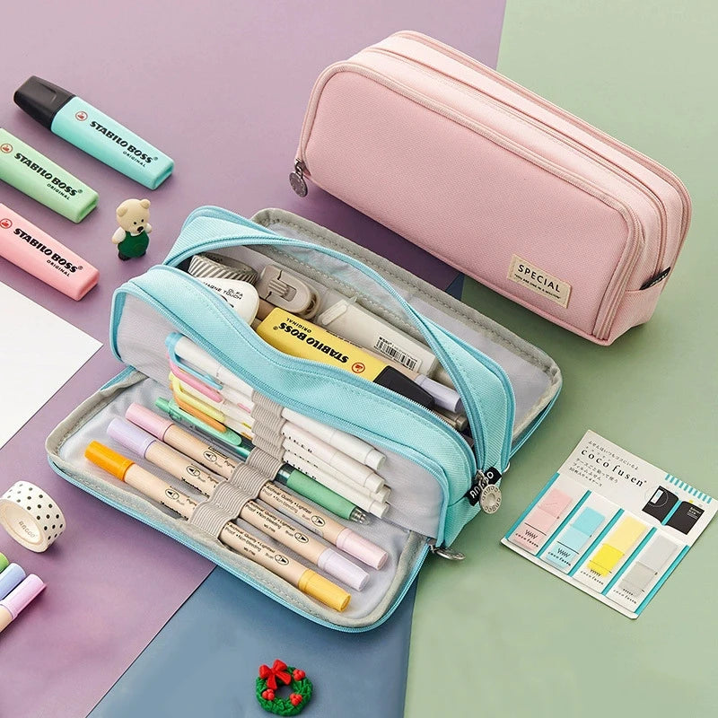 Pencil Case Large Capacity Pencil Pouch Portable 3 Layers Pen Bag Gift for Office School Back To School Stationery Storage Bags