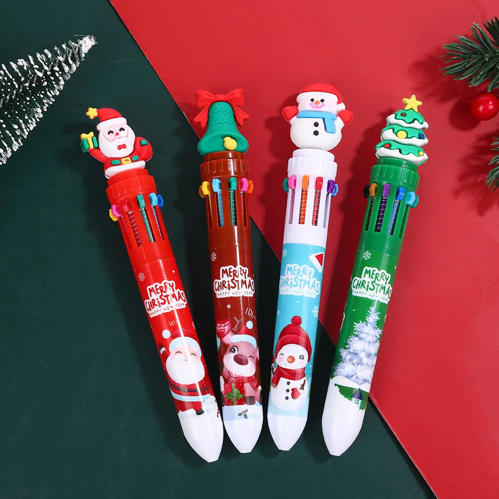 30Pcs/Lot Kawaii Christmas Series Multicolor Ballpoint Pen Cute Cartoon Santa Claus 10Color 6Color 4Color Pens School Kids Gifts