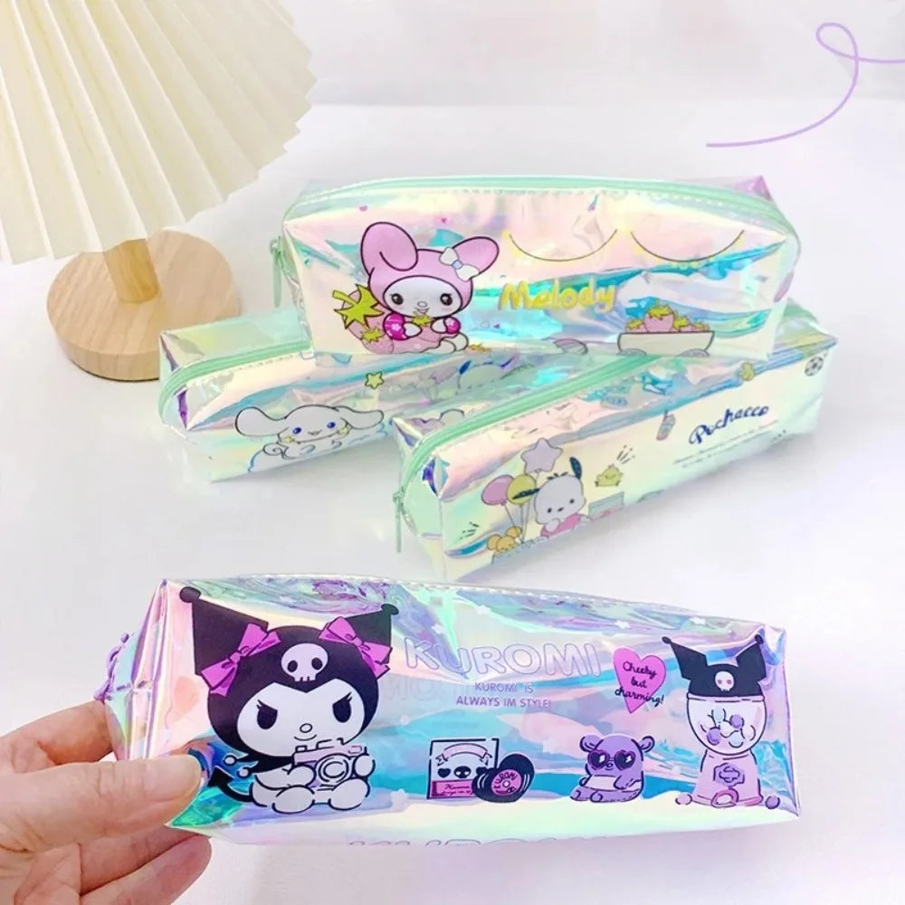 Sanrio Hello Kitty Pen Bag Cartoon Kuromi Student Stationery Laser Pencil  TPU Multifunctional Waterproof Stationery Storage Bag