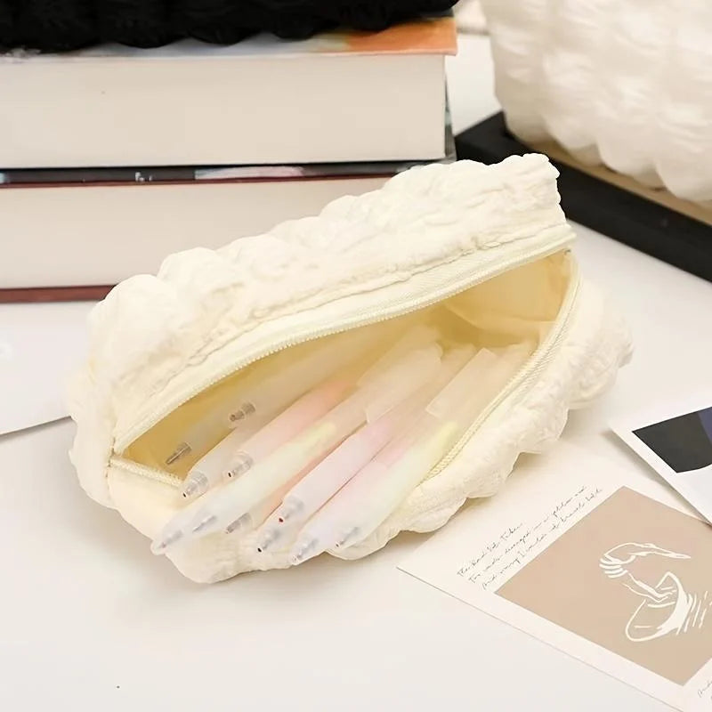 1pcs Creative Cream Puff Pencil Bags Student Large Capacity Solid Color Pencil Case Multi-functional Storage Bag Stationery Box