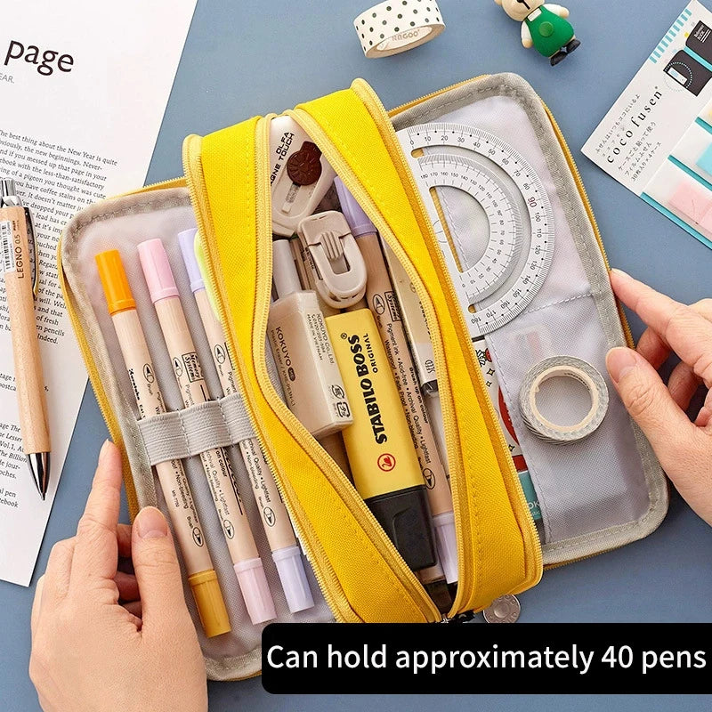 Pencil Case Large Capacity Pencil Pouch Portable 3 Layers Pen Bag Gift for Office School Back To School Stationery Storage Bags