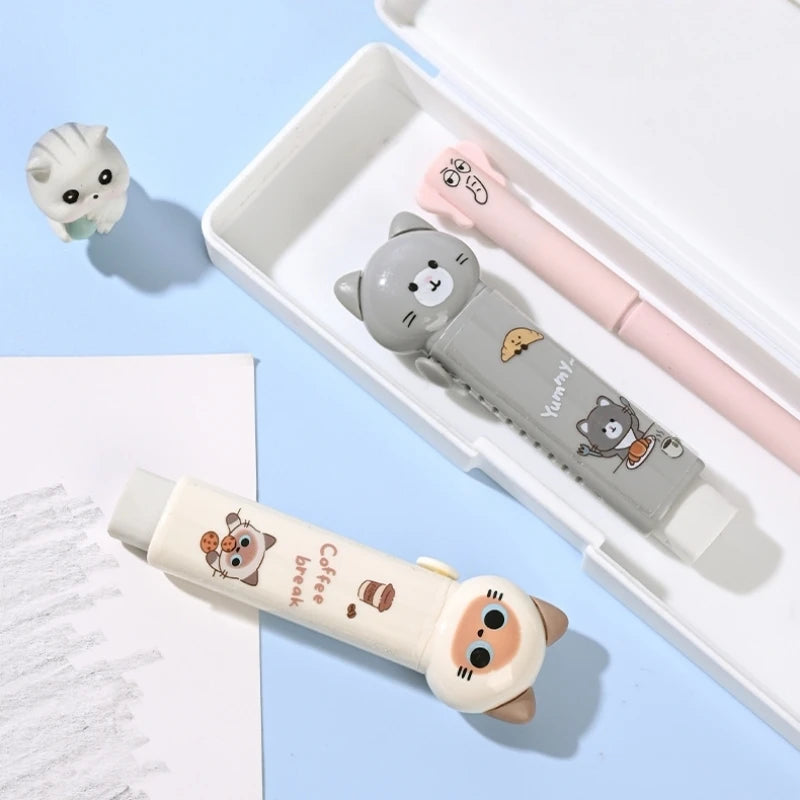 1/4pcs Cartoon Cat Town Eraser Mini Kitty Push Type Rubber Erasers for Pencil Cleaning Stationery School Student A3156