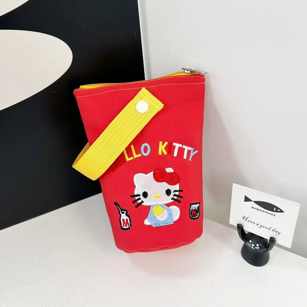 Hello Kitty Embroidery Pen Case Large Capacity Water Bucket Design Foldable Portable Pencil Bag For School College Students