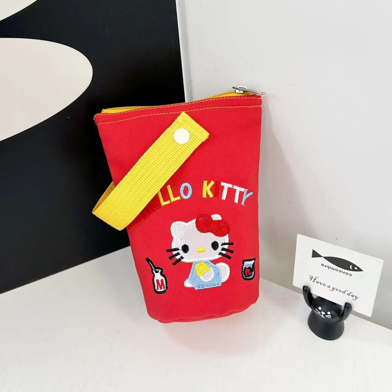 Hello Kitty Embroidery Pen Case Large Capacity Water Bucket Design Foldable Portable Pencil Bag For School College Students